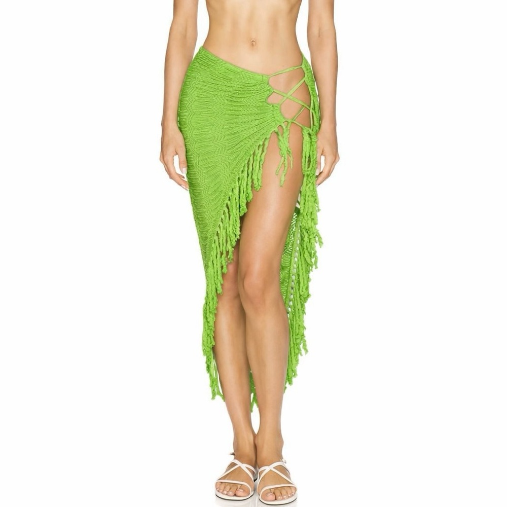 Superdown my beachy side green fringe skirt cover up pq crochet revolve nbd AFRM